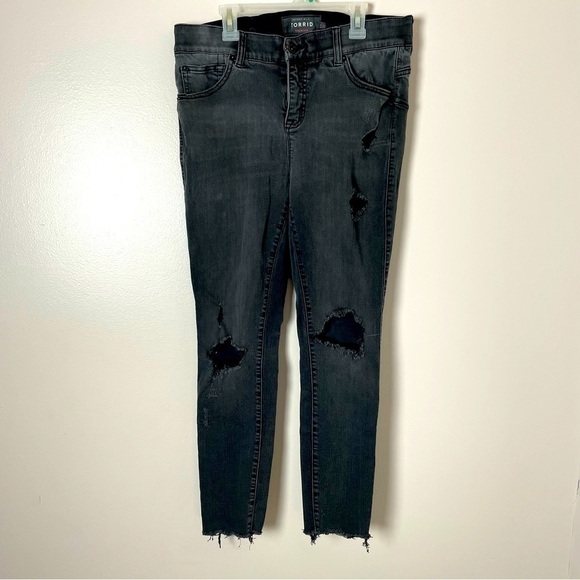 Torrid Bombshell Skinny Jeans | Distressed | Raw Hemline | Black - Picture 2 of 15